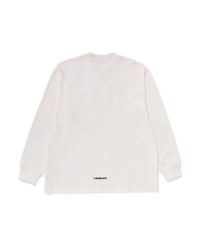 T Shirts Bape Ape Head One Point L/S Blanche Homme | FQO-25504273